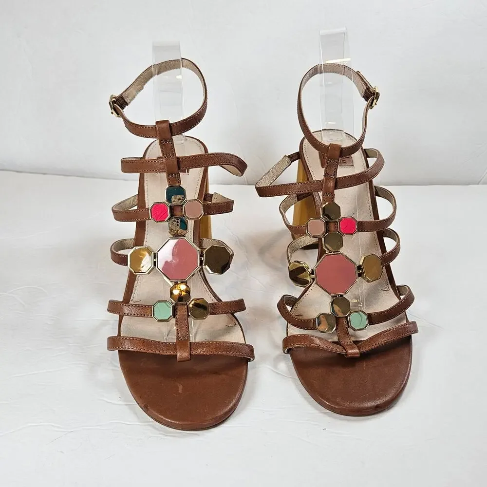 Louise et Cie Leather Strappy Block Heeled Sandals Leeba Women's 9.5‎ Party Work